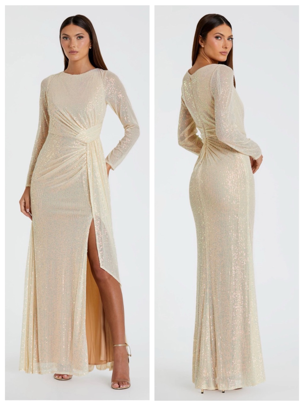 Mac Duggal | Pearl Sequin Draped Long Sleeve Formal Gown Dress | 10 | Nwt |$398